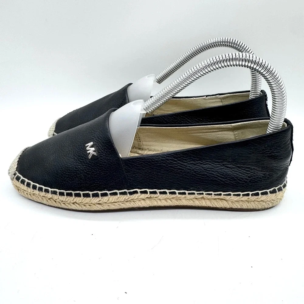 MICHAEL Michael Kors Kendrick Pebbled Leather Espadrille Slip On Black Size 5.5